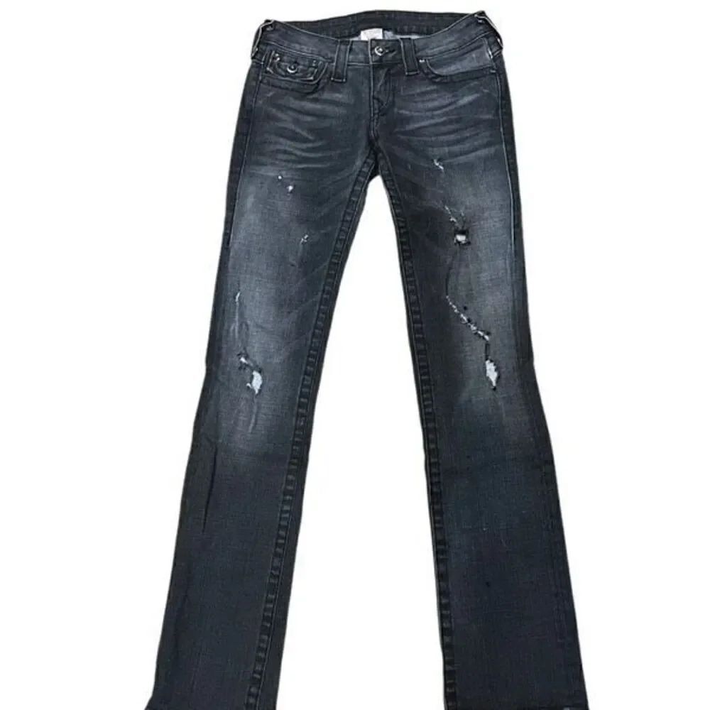 True Religion Black Grey Bootcut Jeans With Rhinestone Style# 70-572CX Size 26